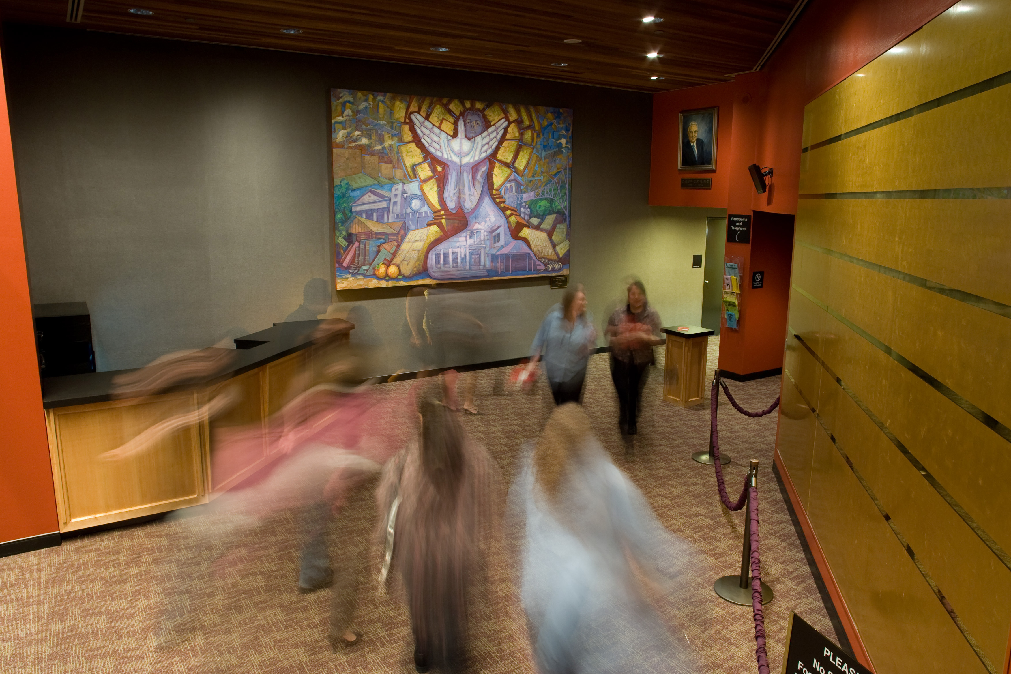 people move through lobby